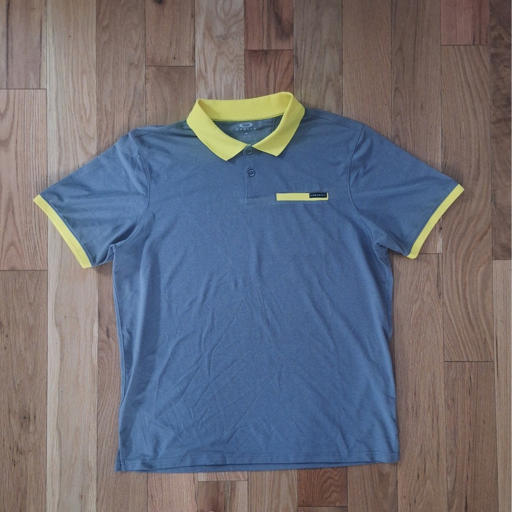 Oakley Hydrolix Polo Shirt Tailored Fit Gray Yellow XL Golf Performance Pique